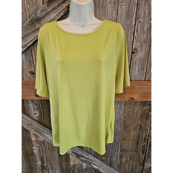 Susan Graver size Small (measures big) bright neon green career casual top EUC - Picture 1 of 8
